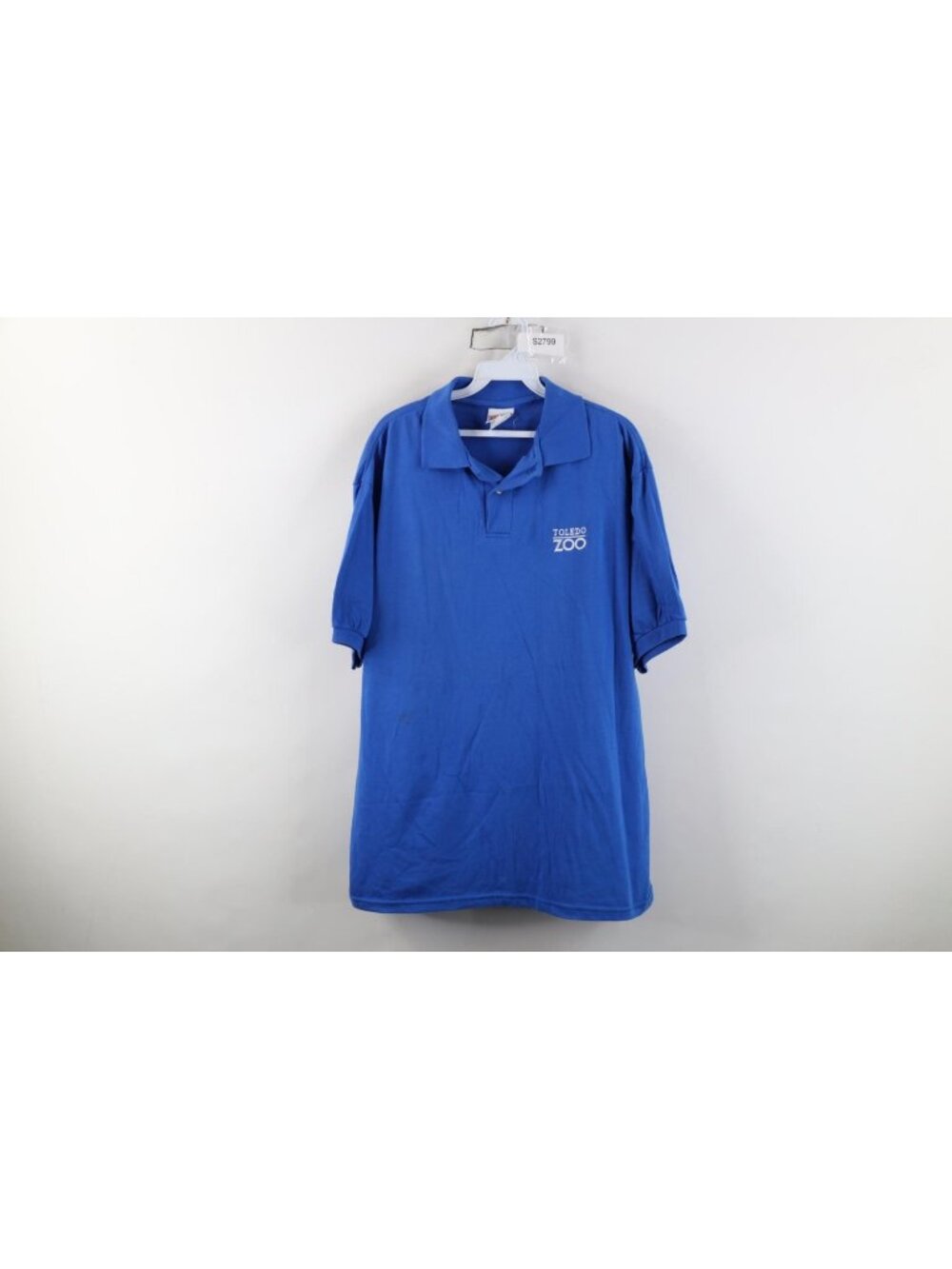 Vtg 90s Mens Large Spell Out Toledo Zoo Ohio Collared Golf Polo Shirt Royal Blue